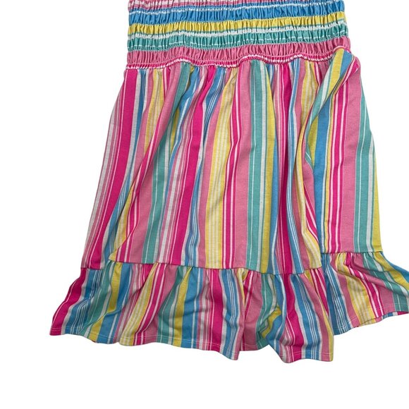 Girls Colorful Striped Smocked Bodice Dress With Ruffle Hem Size XL - Picture 5 of 5
